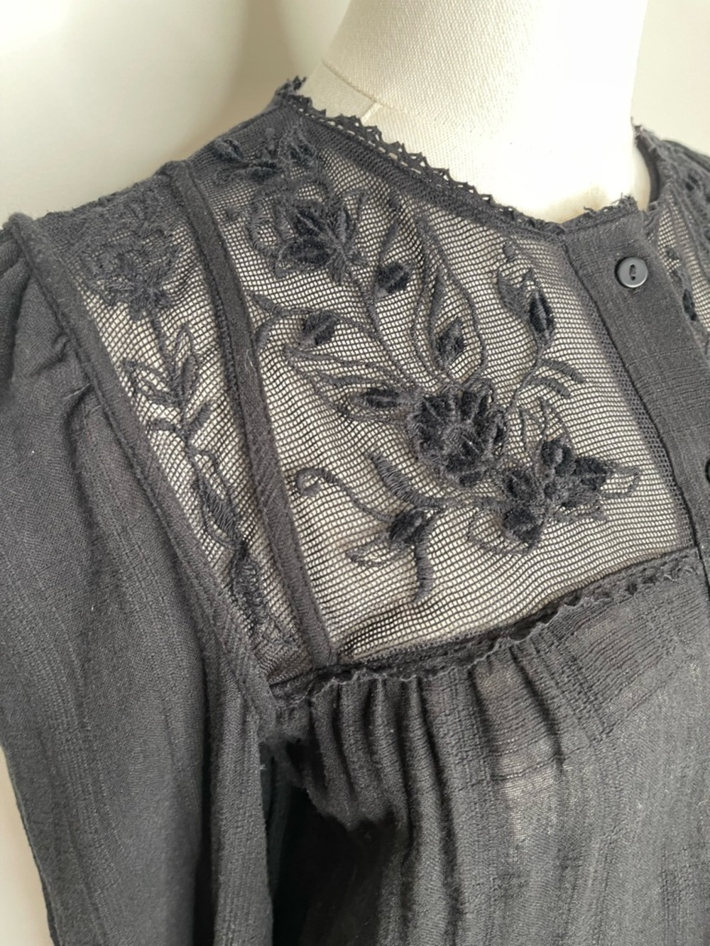 ZARA Black Embroidered Velvet Long Sleeve Mini Cotton Puff Dress size M - Picture 2 of 8